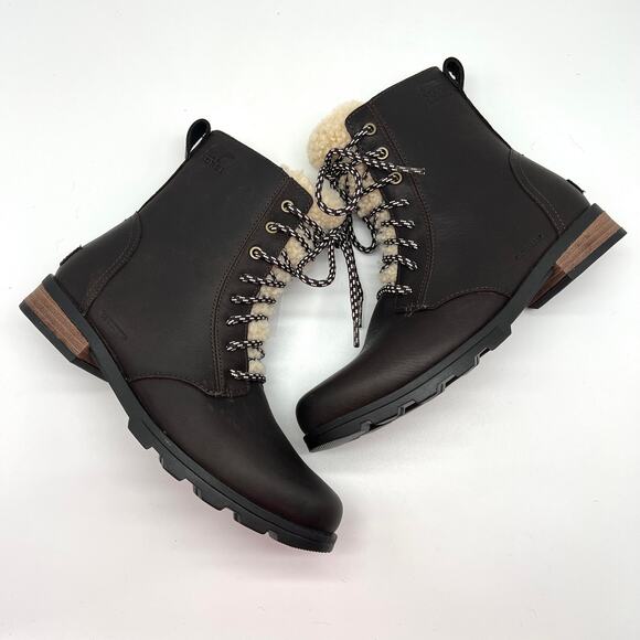 SOREL Emelie Short Lace Cozy Boot Womens 8.5 Blackened Brown Waterproof NEW - Picture 5 of 11
